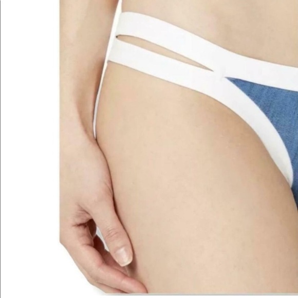 Seafolly Australia Block Party Brazilian Swim Bikini Bottoms Chambray Denim Sz.6 - Picture 2 of 10